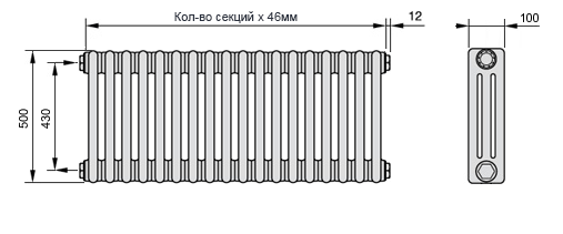 Схема (чертеж) радиатора Zehnder 3050